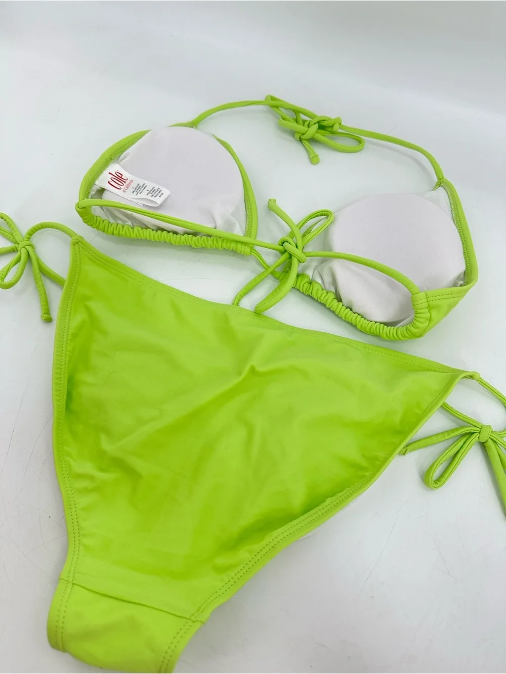 Cole of California Neon Lime Green String Bikini Set Women’s Large Swimsuit